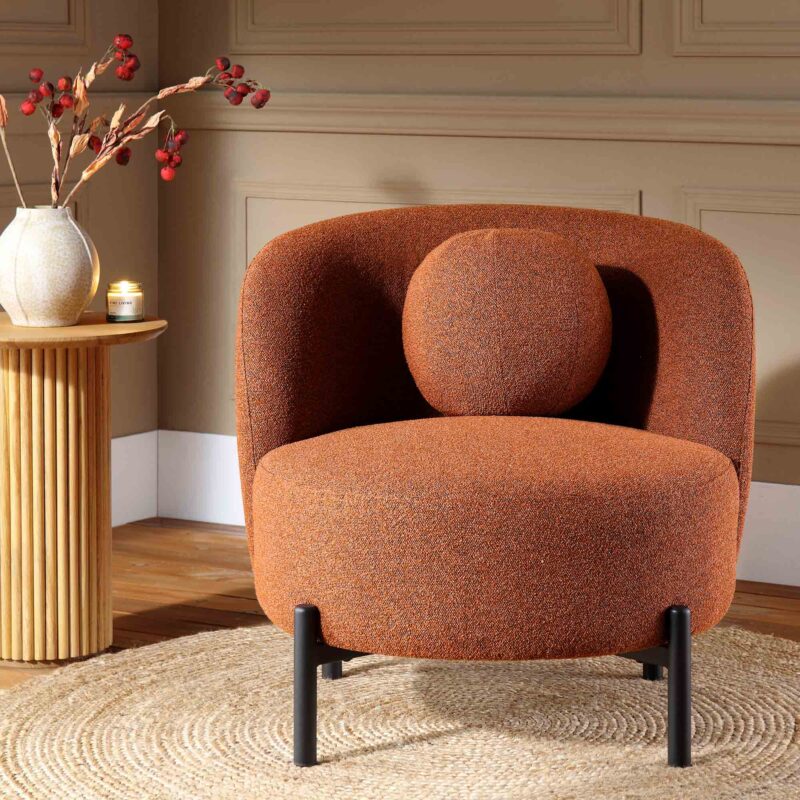 Amboise Armchair with Ball Cushion, Brick Boucle - Image 2
