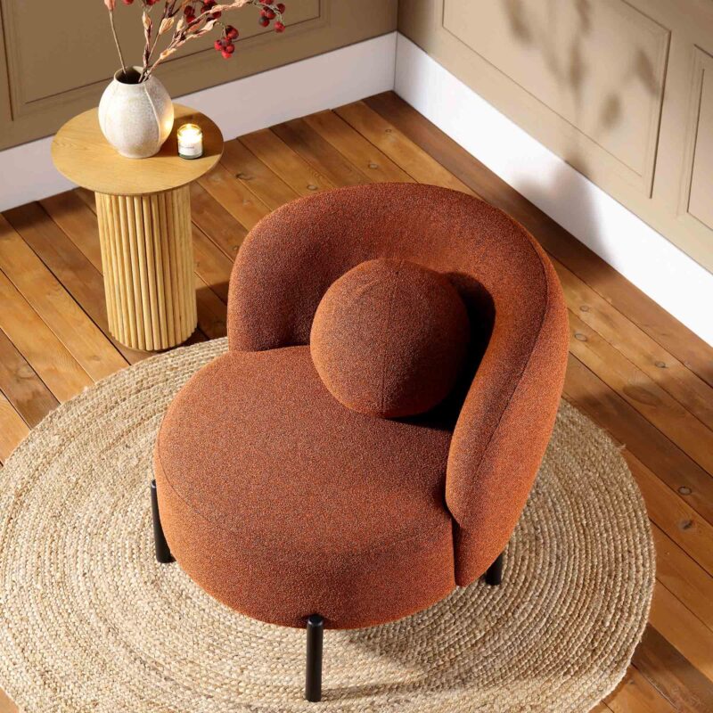 Amboise Armchair with Ball Cushion, Brick Boucle - Image 3