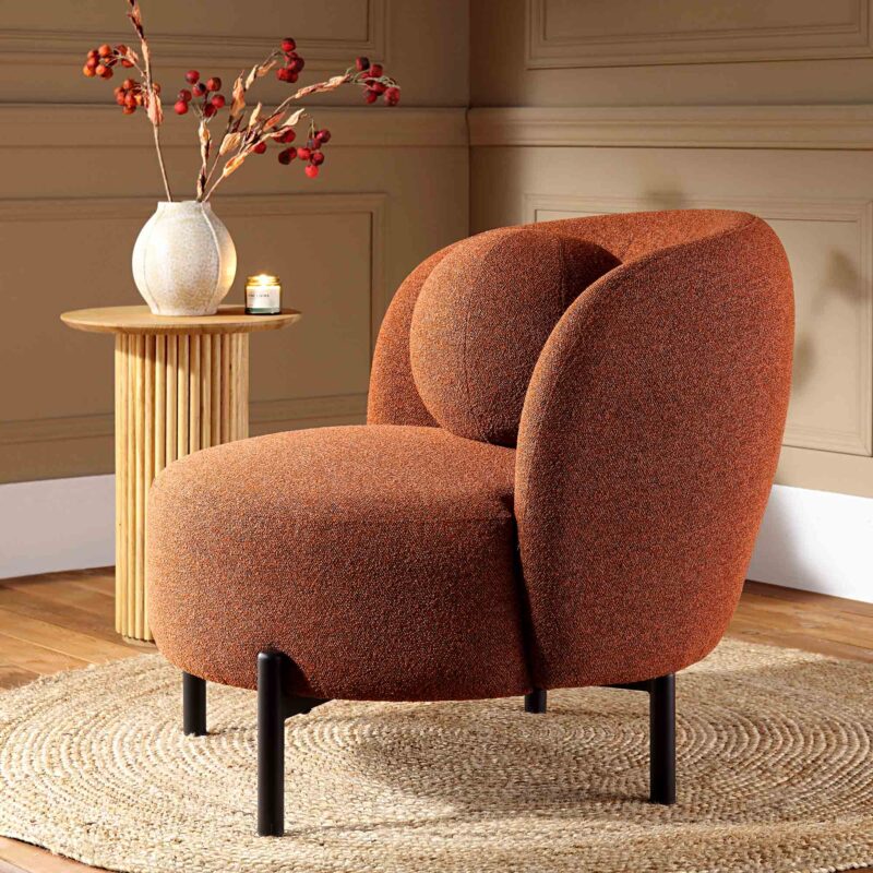 Amboise Armchair with Ball Cushion, Brick Boucle - Image 4