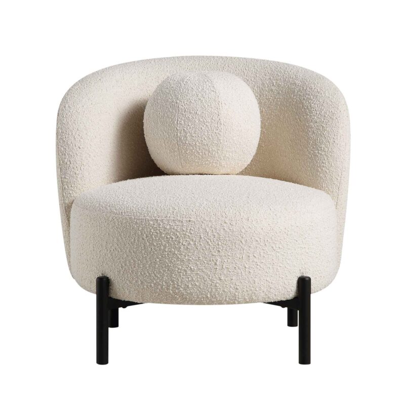 Amboise Armchair with Ball Cushion, Ecru Boucle - Image 8