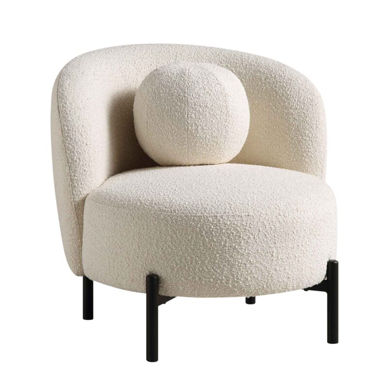 Amboise Armchair with Ball Cushion, Ecru Boucle - Image 9