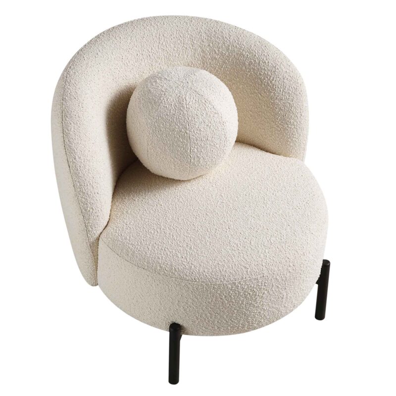 Amboise Armchair with Ball Cushion, Ecru Boucle - Image 12