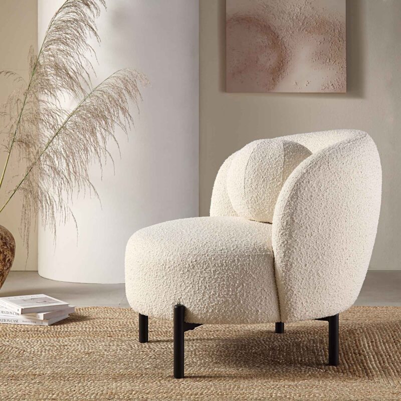 Amboise Armchair with Ball Cushion, Ecru Boucle - Image 4