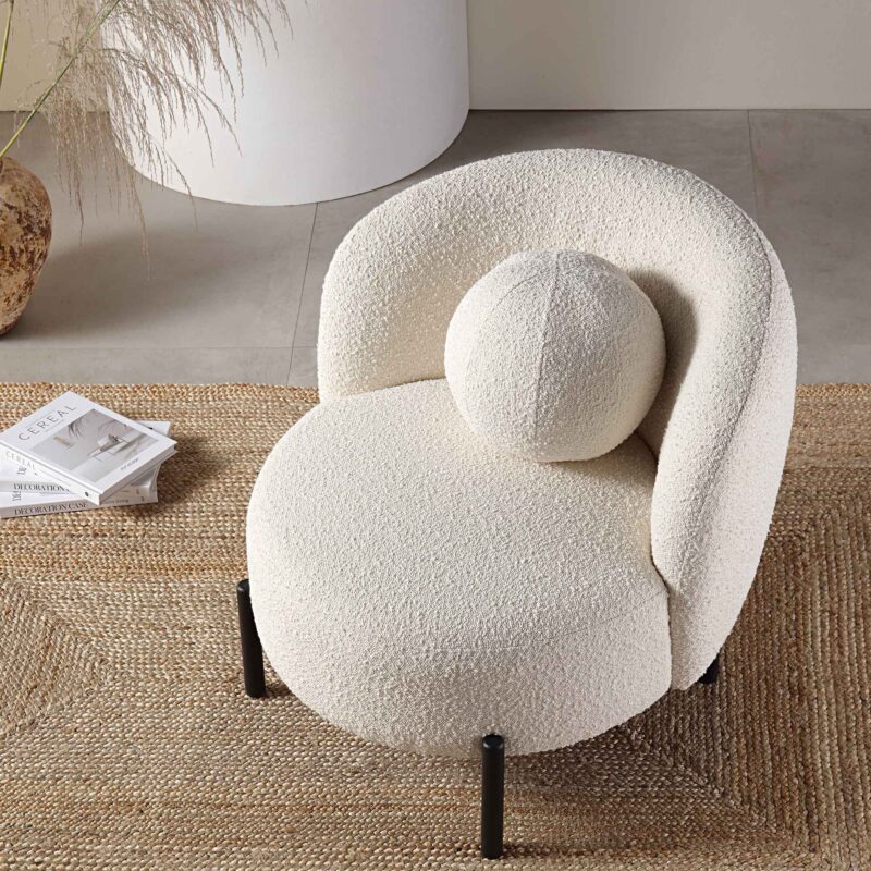 Amboise Armchair with Ball Cushion, Ecru Boucle - Image 6