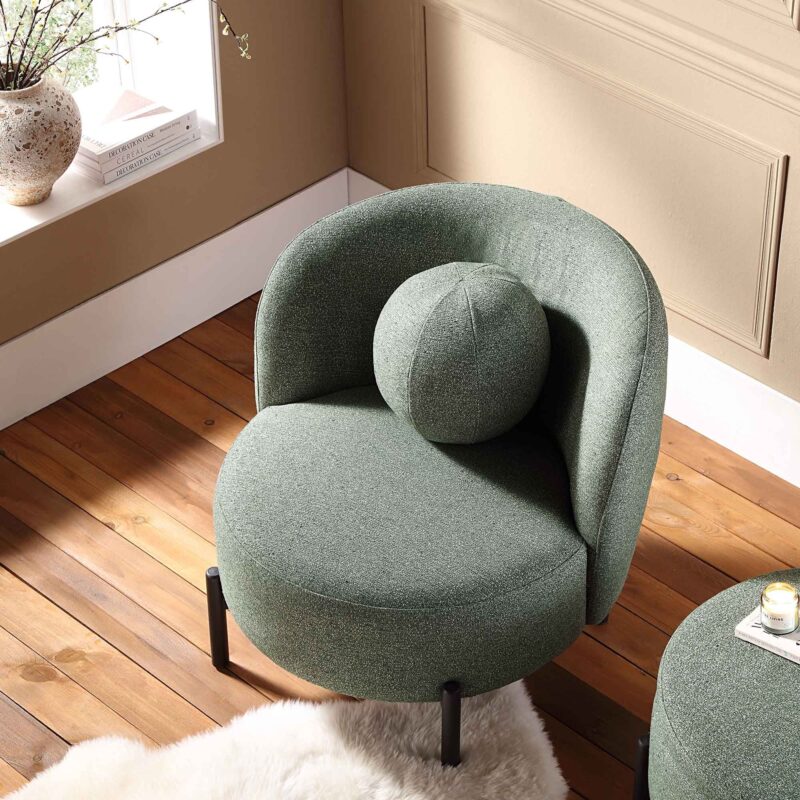Amboise Armchair with Ball Cushion, Spruce Green Textured Fabric - Image 3