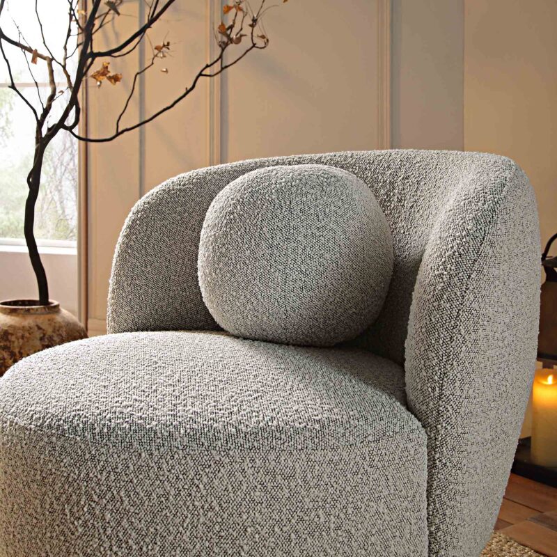 Amboise Armchair with Ball Cushion, Mist Grey Boucle - Image 5
