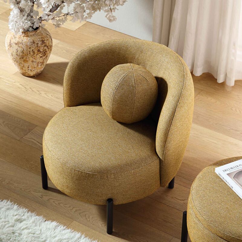 Amboise Armchair with Ball Cushion, Marigold Textured Fabric - Image 3